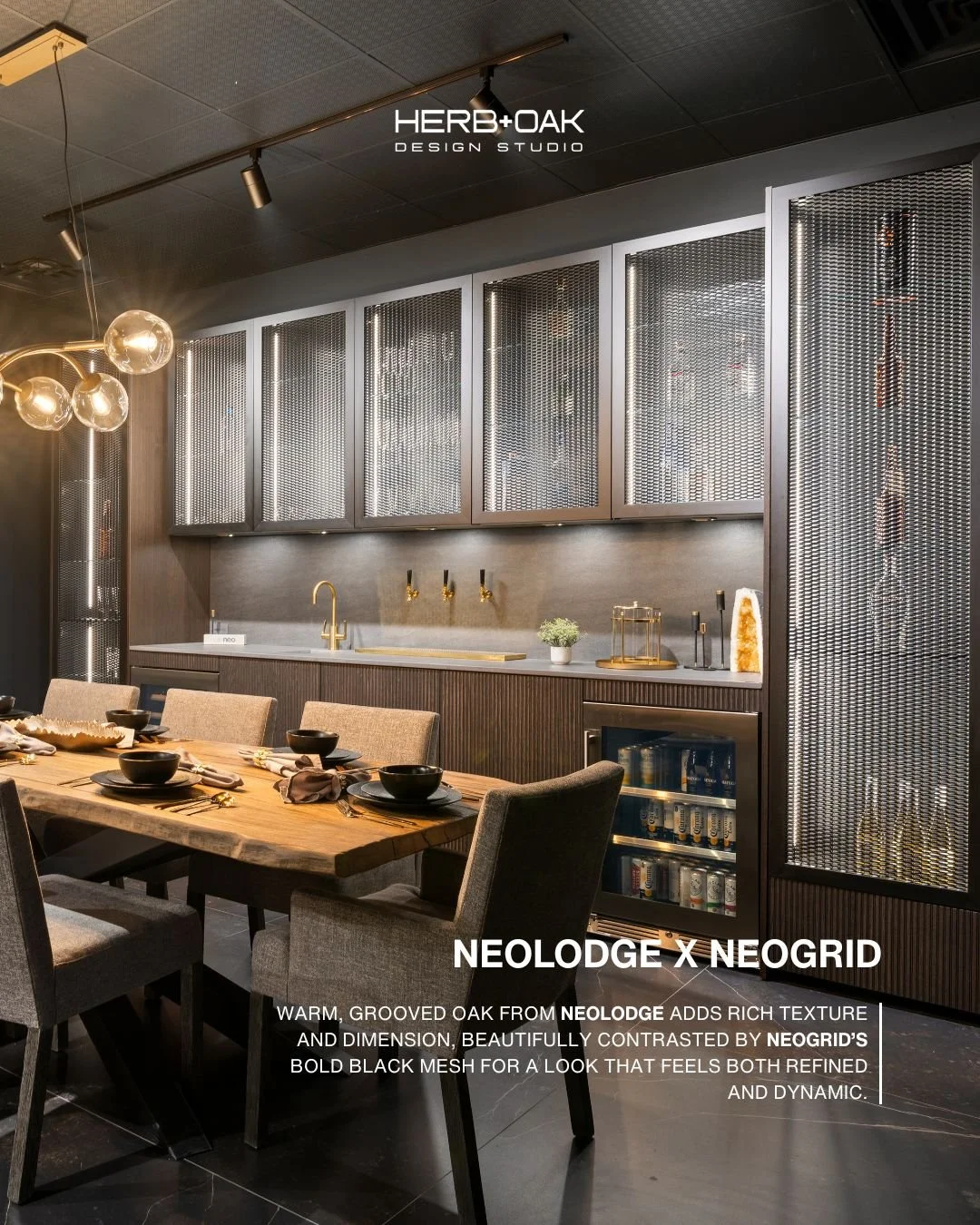 What if one space could do it all?
Designed to transition seamlessly from dining room to entertainment corner to bar setting, this pairing balances warmth and edge. 

#herbandoak #luxuryinteriors #designstudio #functionality #sustainability