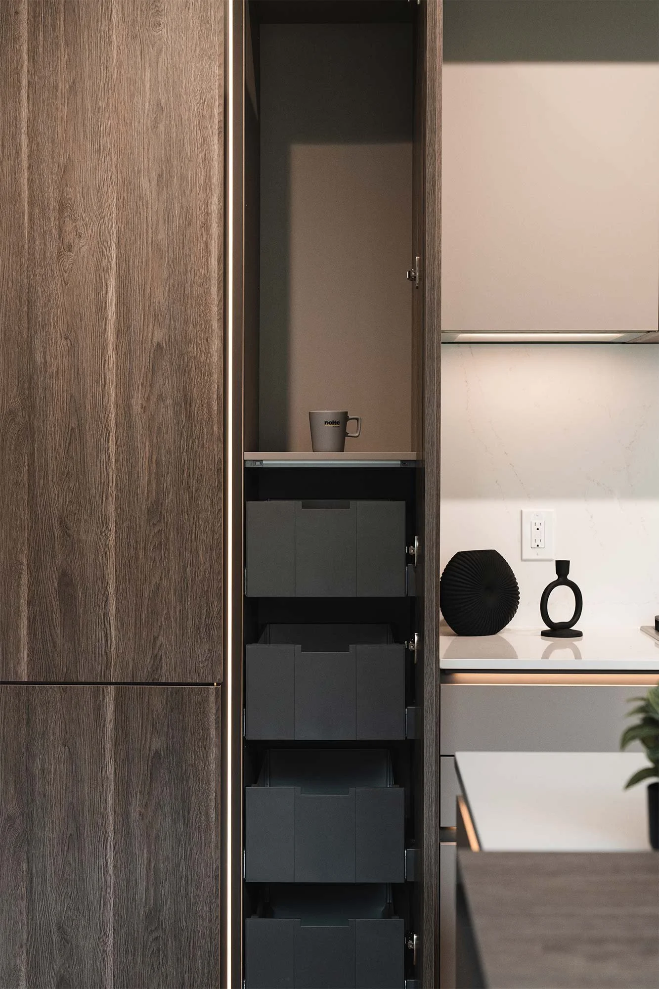Modern Luxury Kitchen With Seamless, Handleless Cabinetry And Integrated Lighting Kitchen Remodel by Herb and Oak Design Studio project photo 2