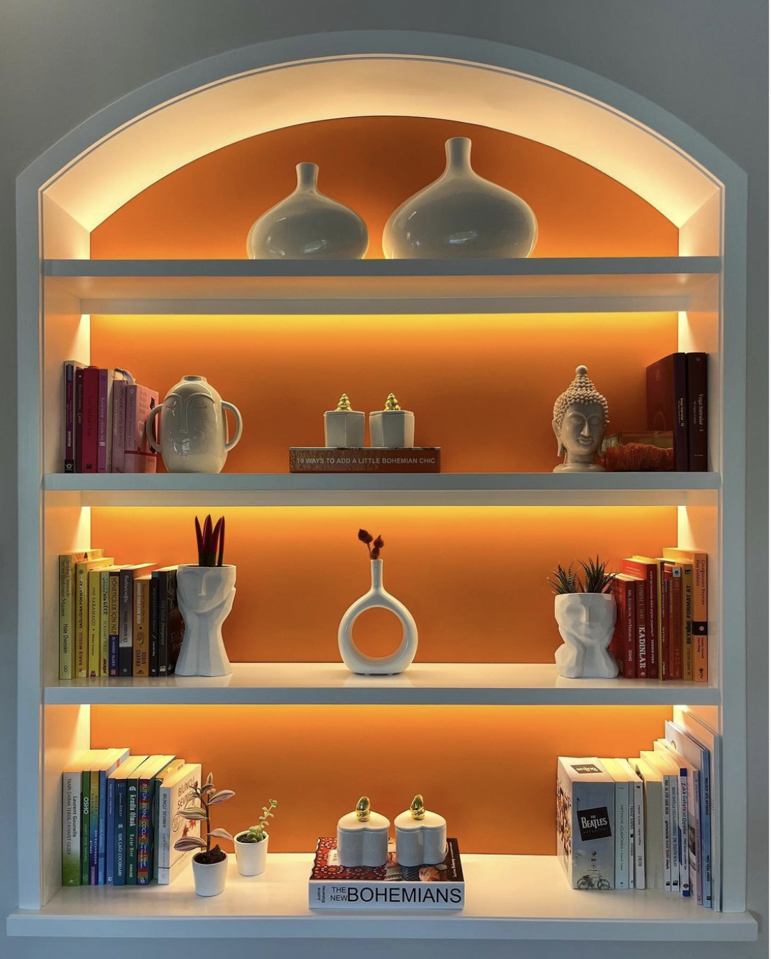 Recessed shelves with embedded back light. 