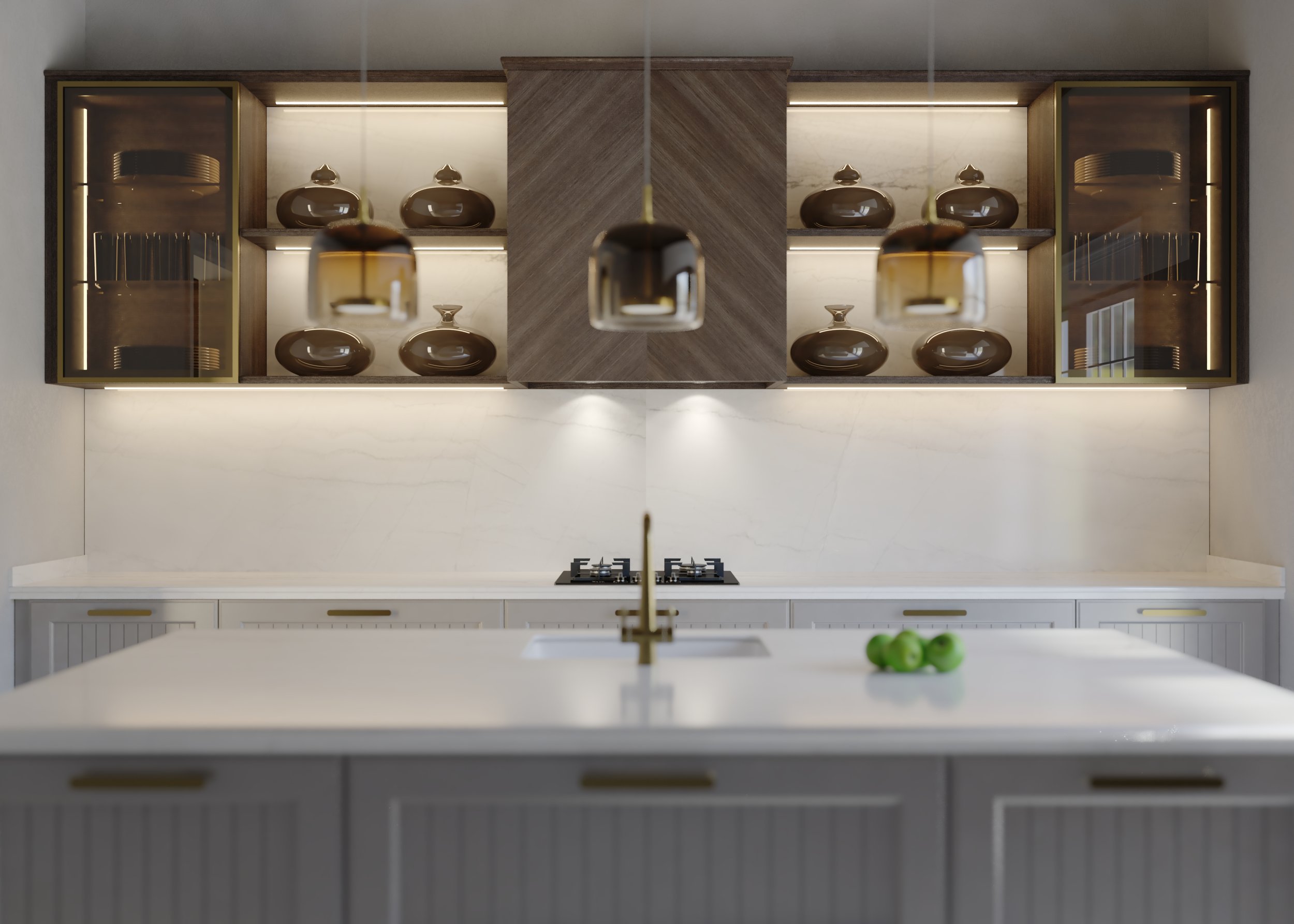 Walnut Grey modern kitchen with central island