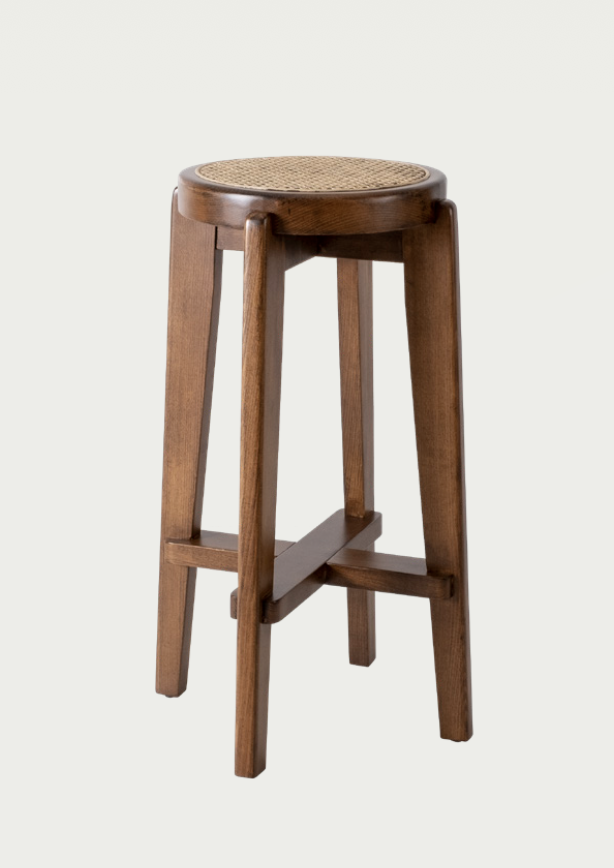 Nomo handmade wooden bench with woven Hazeran seat, perfect for a luxury modern  kitchen island, by Nuovo Vancouver.