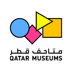 Logo of Qatar Museums featuring geometric shapes and Arabic and English text
