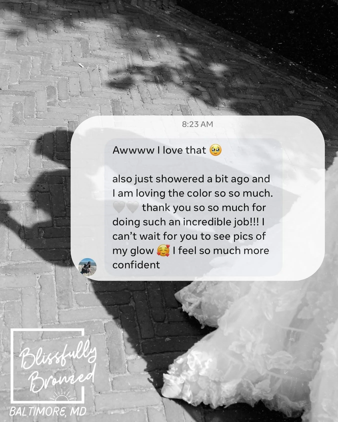 Confidence is KEY.💍Take the stress of feeling your best off your plate and let me spray tan you! 
One of my brides for Saturday. I LOVE love all of my brides. Thank you for trusting me and making my day!🥹
#blissfullybronzed #baltimorespraytan #bl