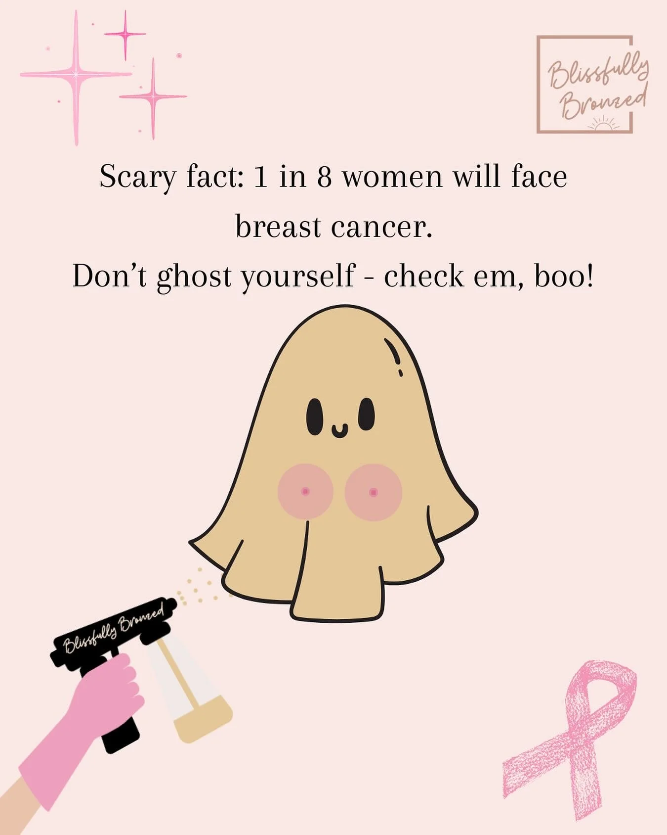 Stay glowing, stay aware. October is for pink ribbons, spooky vibes, and self-love.
Drop a 👻 if you checked your boobs today!
#blissfullybronzed #breastcancerawareness🎀 #baltimorespraytan #checkyourboobies