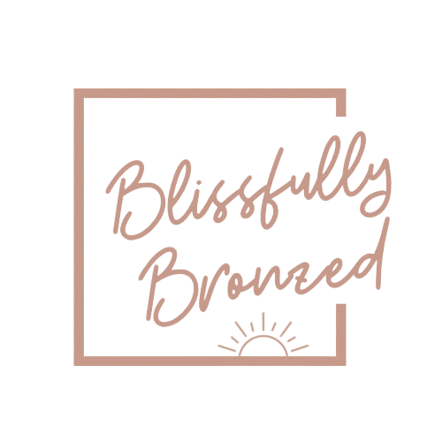 Logo with a pink square border, the words 'Blissfully Browned' in pink cursive, and a small sun illustration beneath.