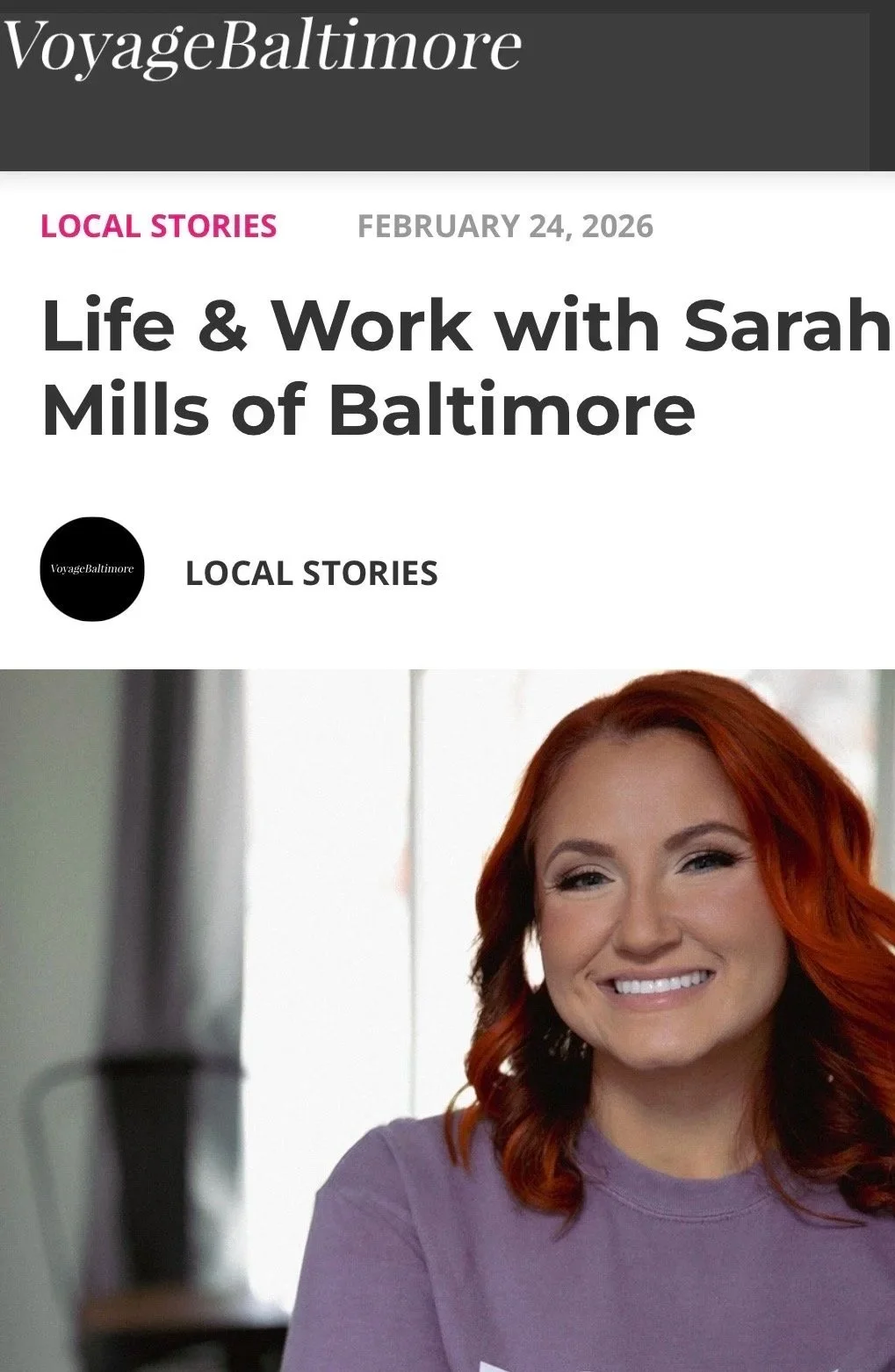 Screenshot of Blissfully Bronzed owner Sarah Mills featured in Voyage Baltimore interview discussing her spray tan business in Baltimore.