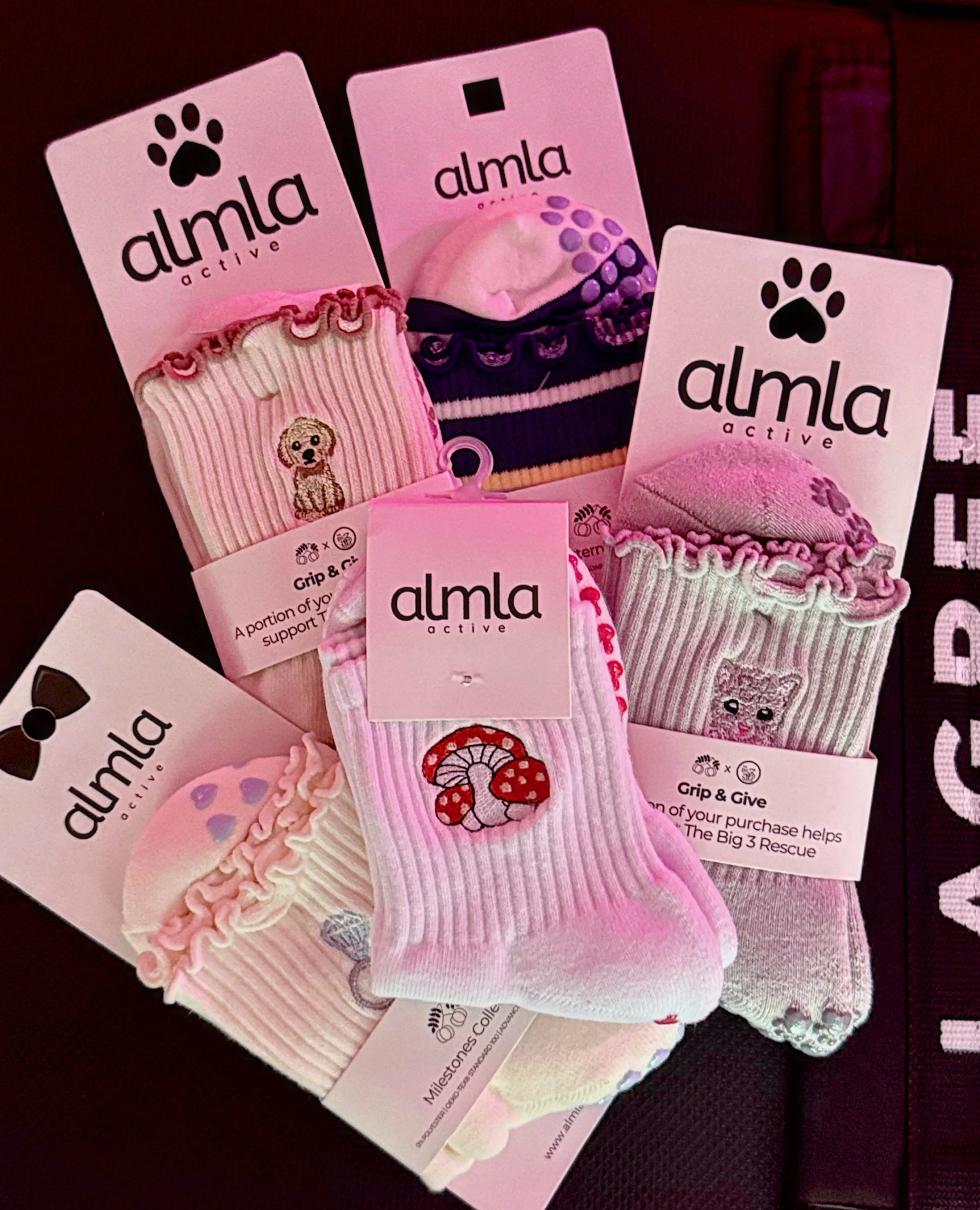 Things we&rsquo;re loving: @almlaactive grippy socks!!! 💖🧦✨

We just stocked up on a bunch at the studio! Check them out next time you come for class &amp; grab a pair (or 2 or 3) 🙂&zwj;&harr;️