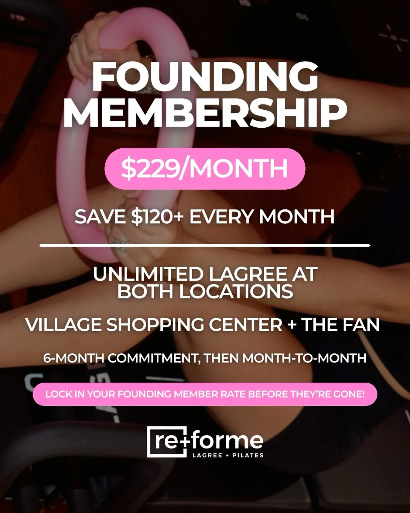 Our Near West End Founding Memberships are here &amp; you don&rsquo;t want to miss these savings!

✨ $229/month for unlimited Lagree
💪🏼 Save $120+ every month
💖 Access to BOTH our Village + Fan locations

With a 6-month commitment, you&rsquo;ll lo