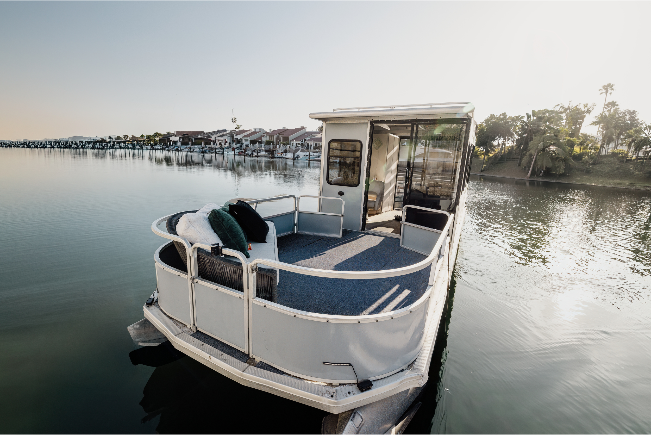 San Diego pontoon boat charter Gold Coast front deck view private boat rental