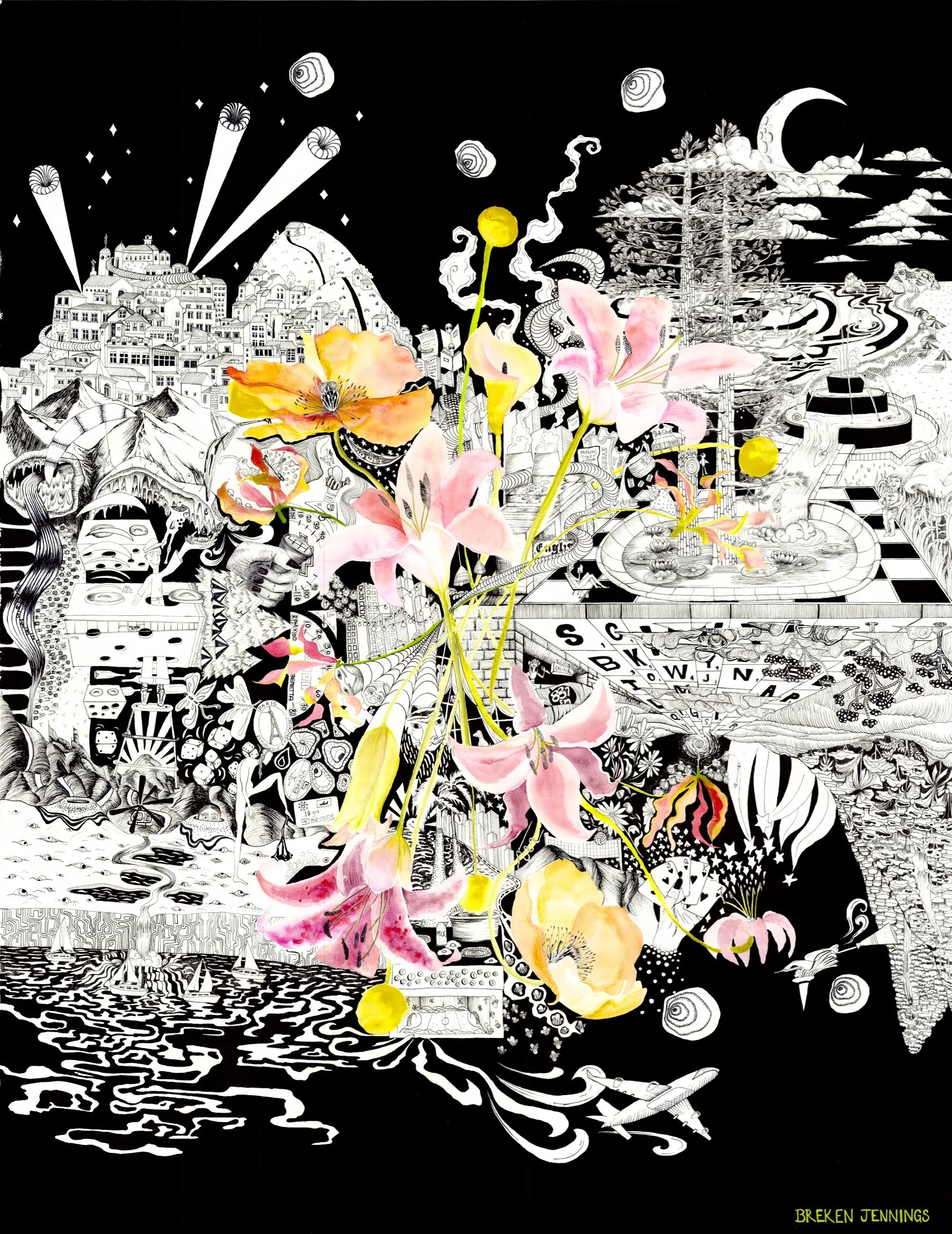 pen and ink watercolor surreal