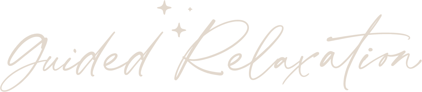 Stylized text that says "Guided Relaxation" in cursive font with small star icons around