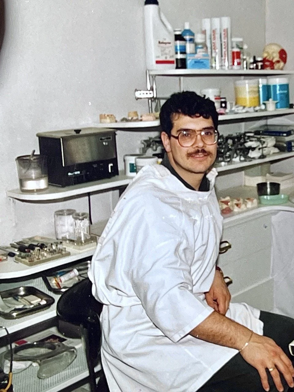 Where the journey began. Dr. Sebastian Riggio in his early days, honing the technical skills and craftsmanship that would eventually lead to the founding of SIDISonix Denture Boutique in Preston.