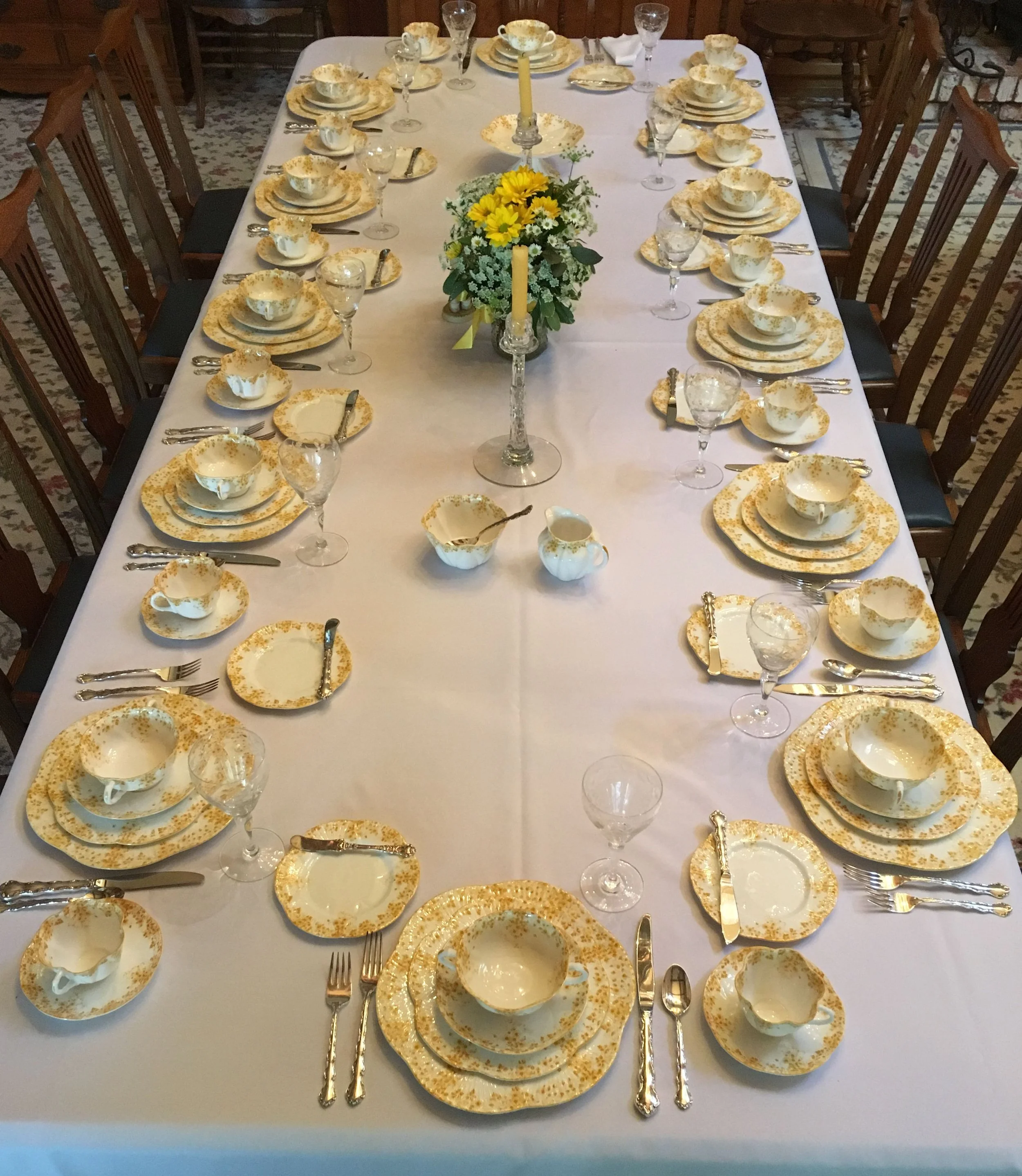 Shelley Dainty Yellow Dinner Service. Shelley Dainty Yellow Pattern #051/Y includes dinner, salad, and butter plates, soup cup, tea cup and saucer.