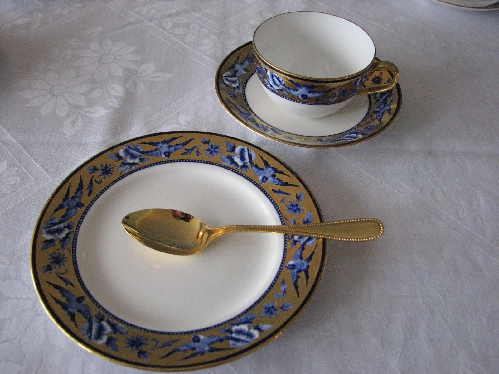 Shelley Blue Swallows Pattern #8190, cup and saucer, Bute shape