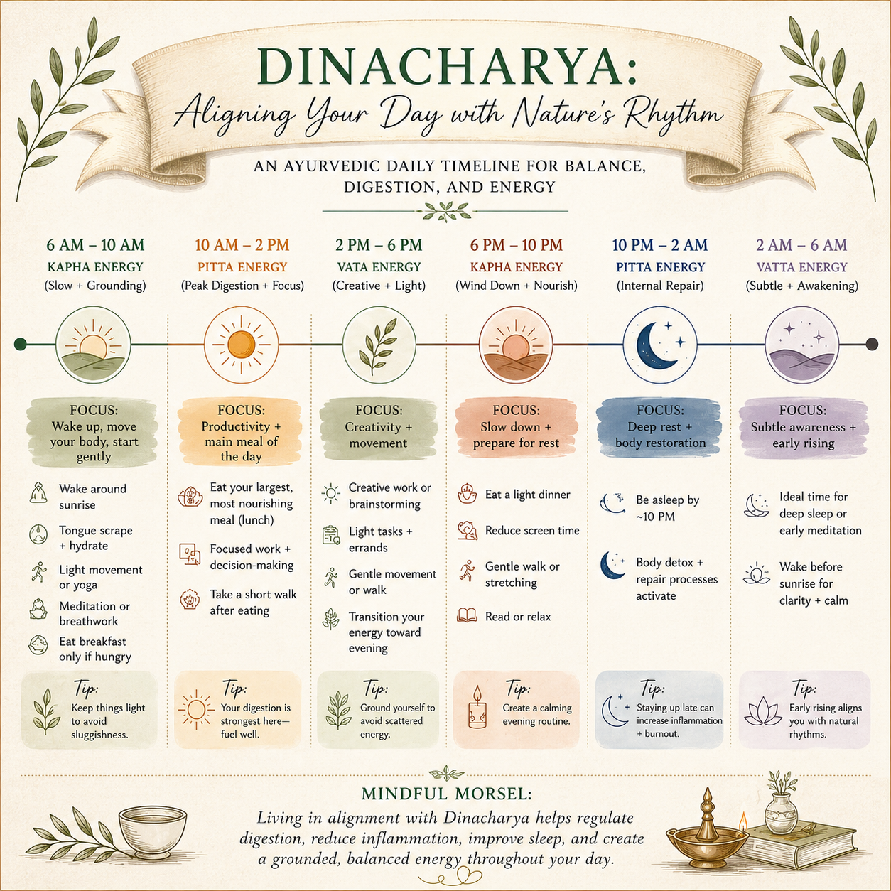 🌿 Dinacharya (Ayurvedic Daily Routine): Creating a Balanced, Mindful Day