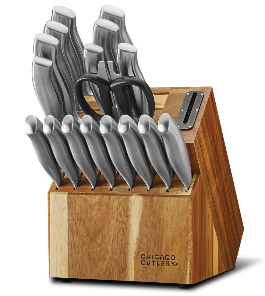 Chicago Cutlery Insignia Steel (18-PC) Kitchen Knife Block Set & Built-In Sharpener