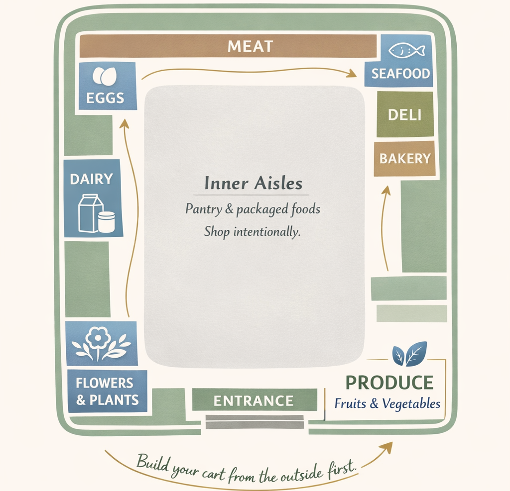 Shop the outside loop of your grocery store to add whole, fresh, and nutrient-dense foods to your shopping cart