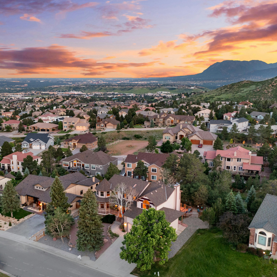 image of Littleton, Colorado with sunset and the mountains in the back horizon