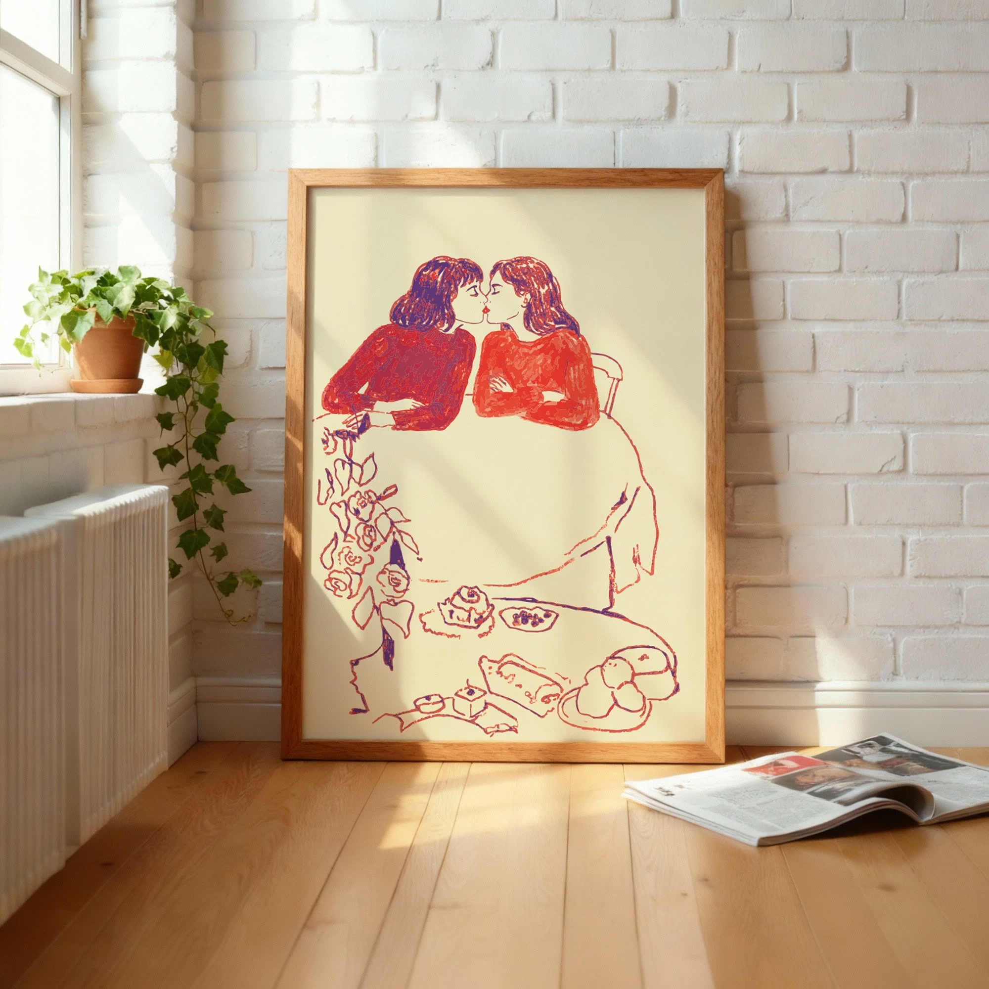 Kissing at the Cafe (Natural Frame).jpg