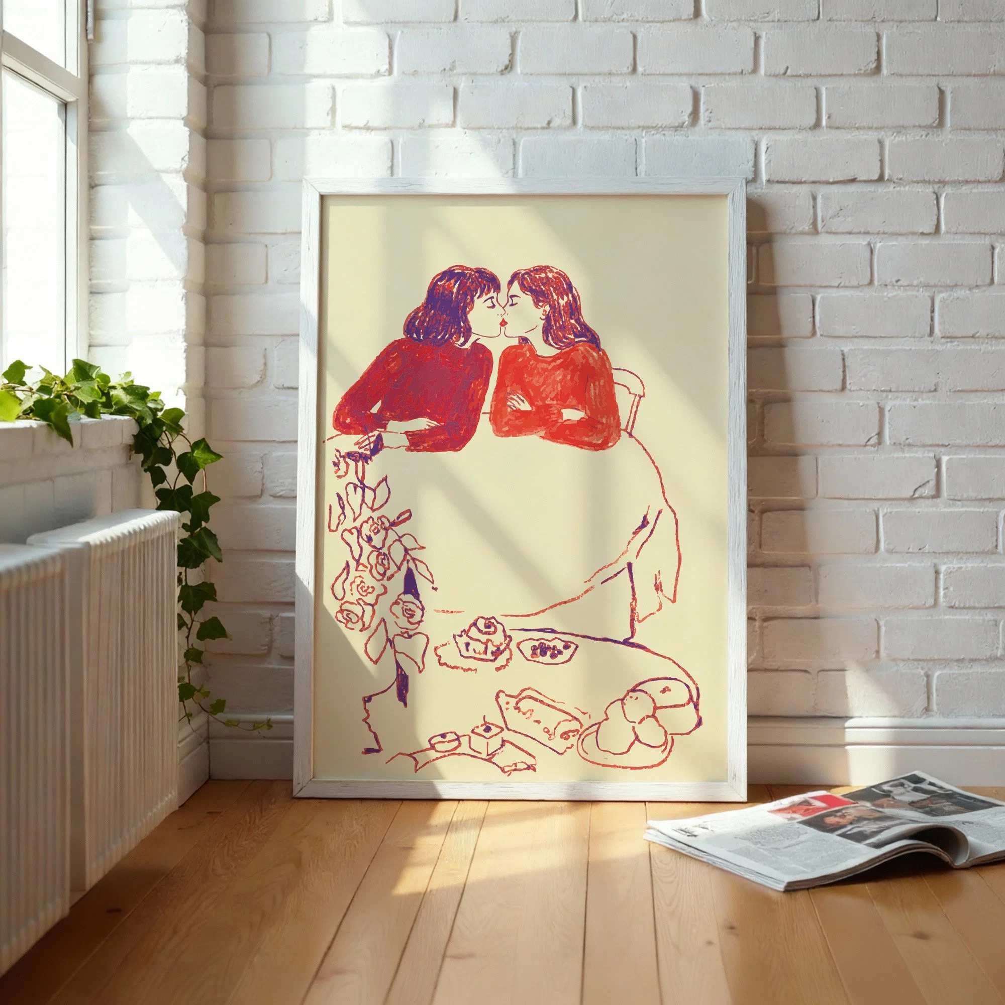 Kissing at the Cafe (White Frame).jpg