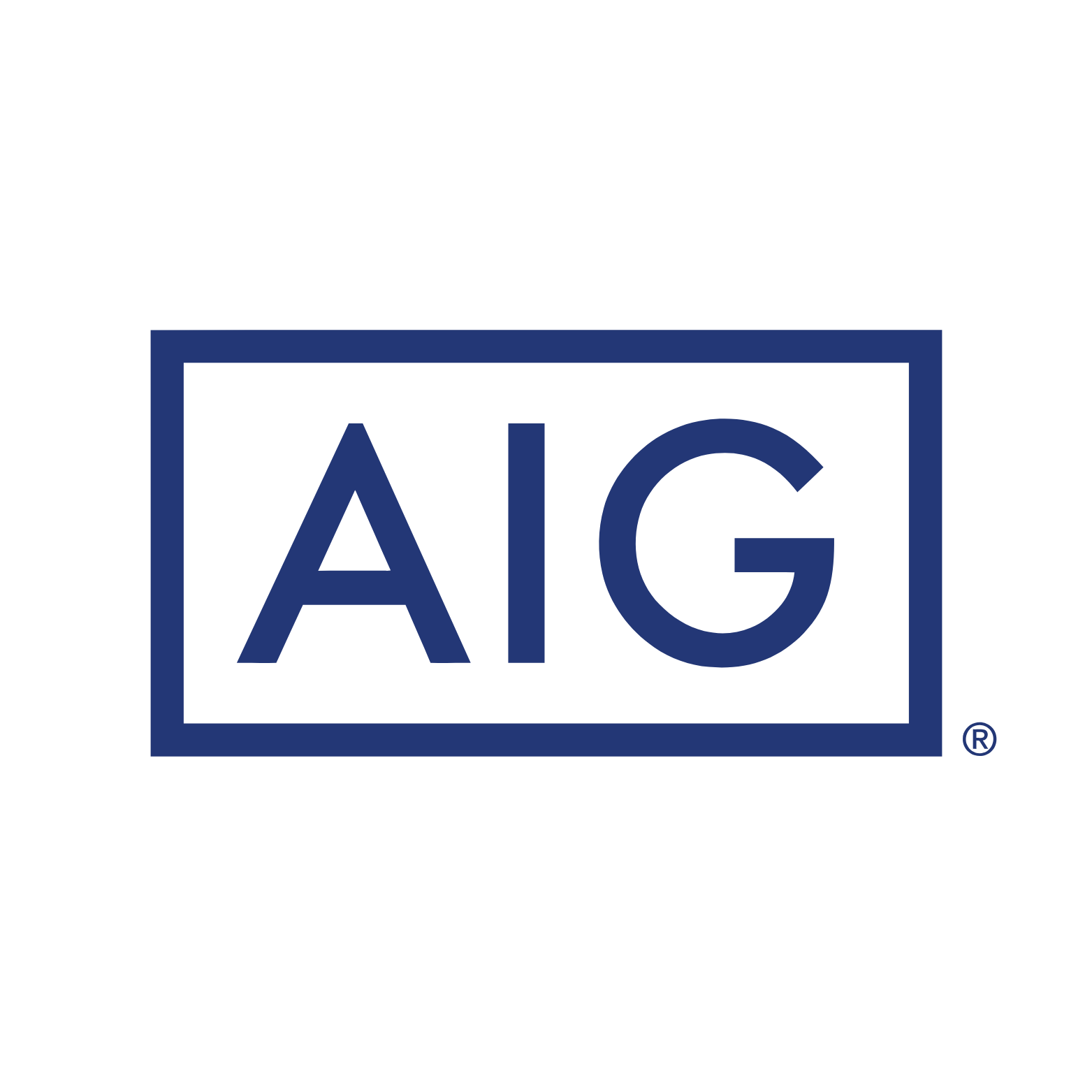 AIG logo with blue letters inside a blue rectangle on a black background.