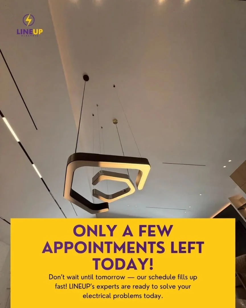 ⚡ Only a Few Spots Left Today! ⚡
Don&rsquo;t wait &mdash; our team is ready to handle your electrical needs quickly and safely.
Book your appointment now and keep your lights shining bright! 💡🔧

#LineUpElectric #ElectricalServices #Electrician #Pow