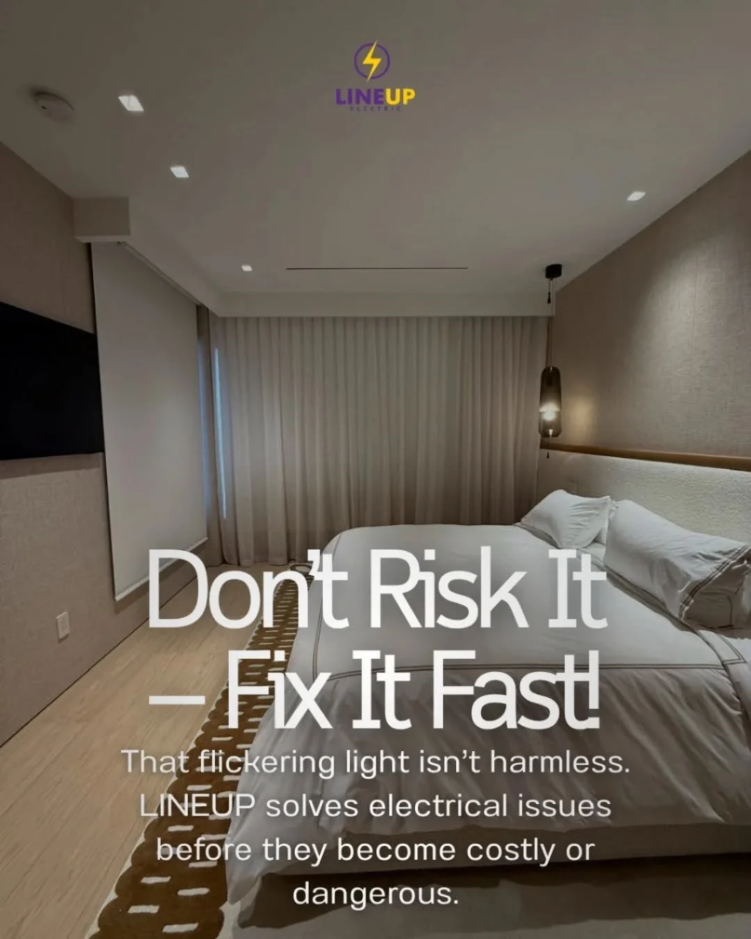 ⚡ Don&rsquo;t risk it &mdash; fix it fast!
That flickering light might seem small, but it could be a warning sign. 💡
With LINEUP Electric, you get fast, safe, and professional electrical solutions before problems turn serious. 🔧⚡

#LineUpElectric #