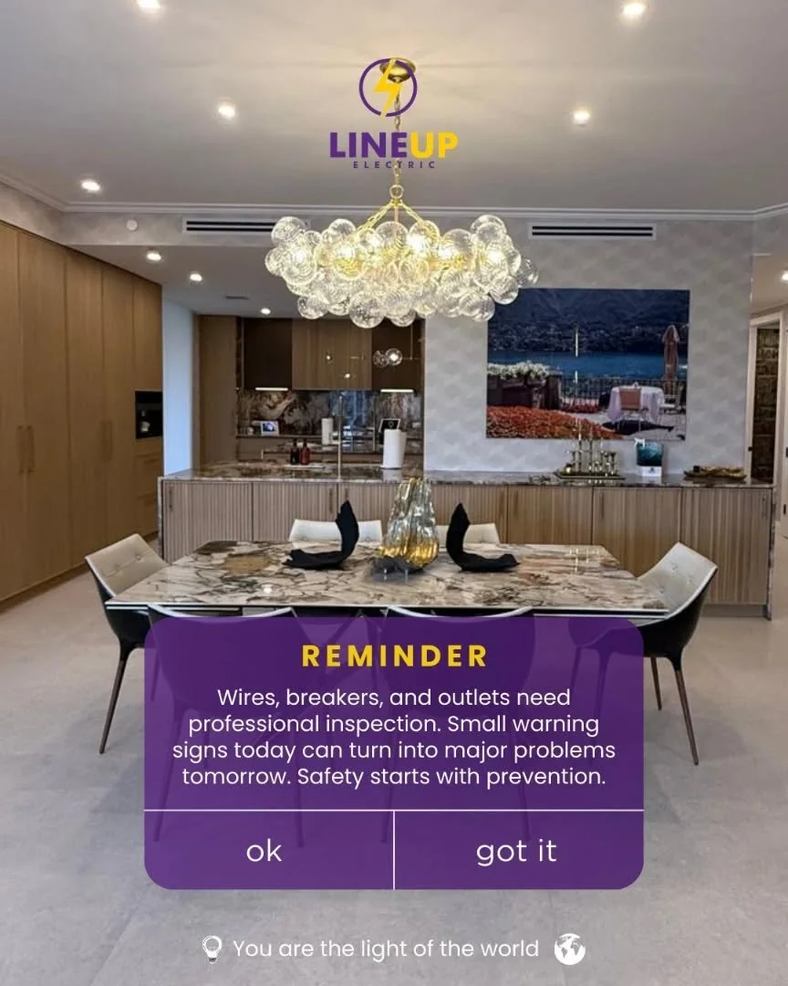 Reminder: Your electrical system needs regular attention.

Wires, breakers, and outlets should be professionally inspected to keep your home safe and efficient. Small warning signs today can turn into costly and dangerous problems tomorrow.

Preventi