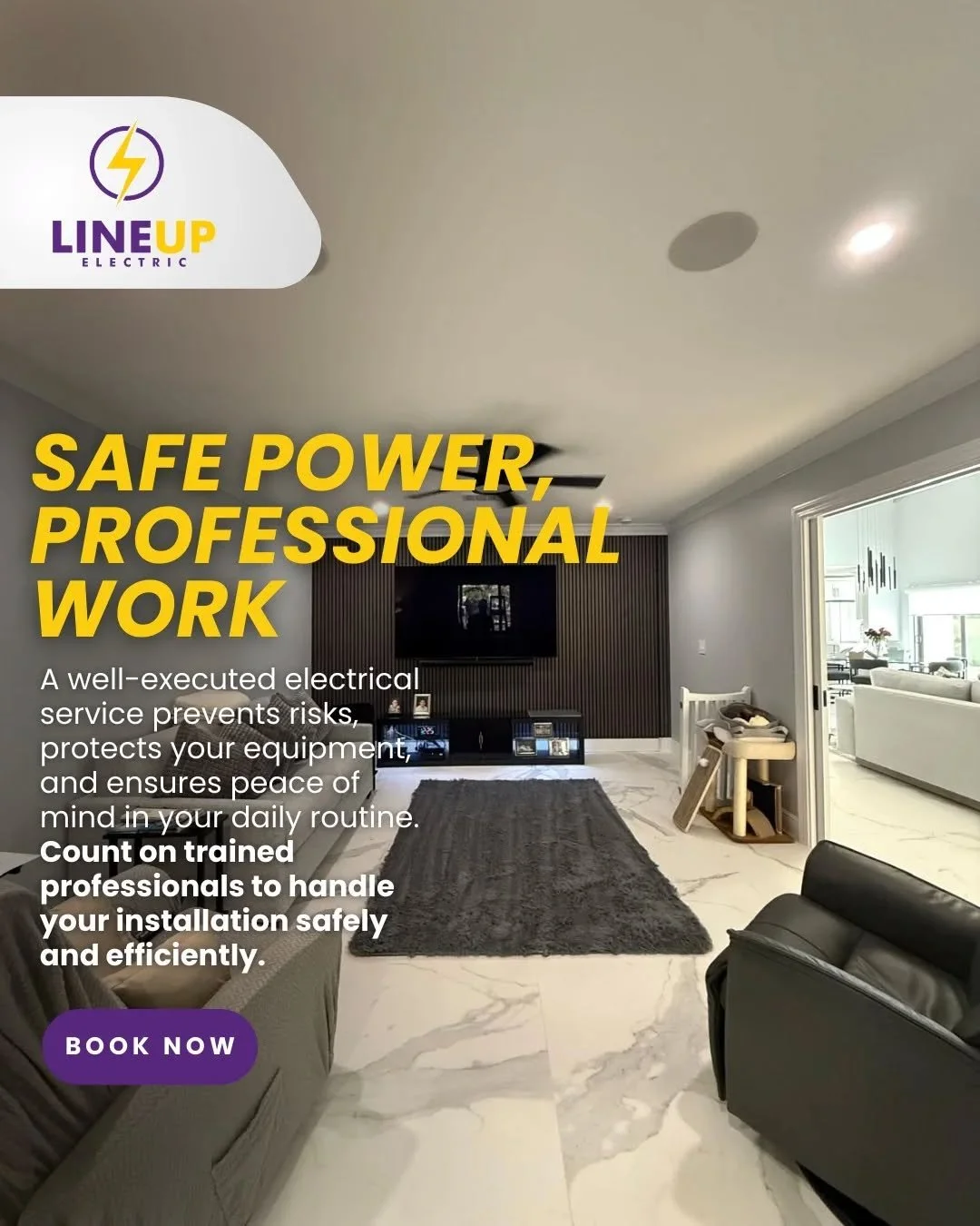 Safe electricity starts with professional work.
A well-installed electrical system protects your home, your equipment, and your family.

Trust trained professionals to deliver safe, efficient, and reliable installations.

Book your service today.

#E