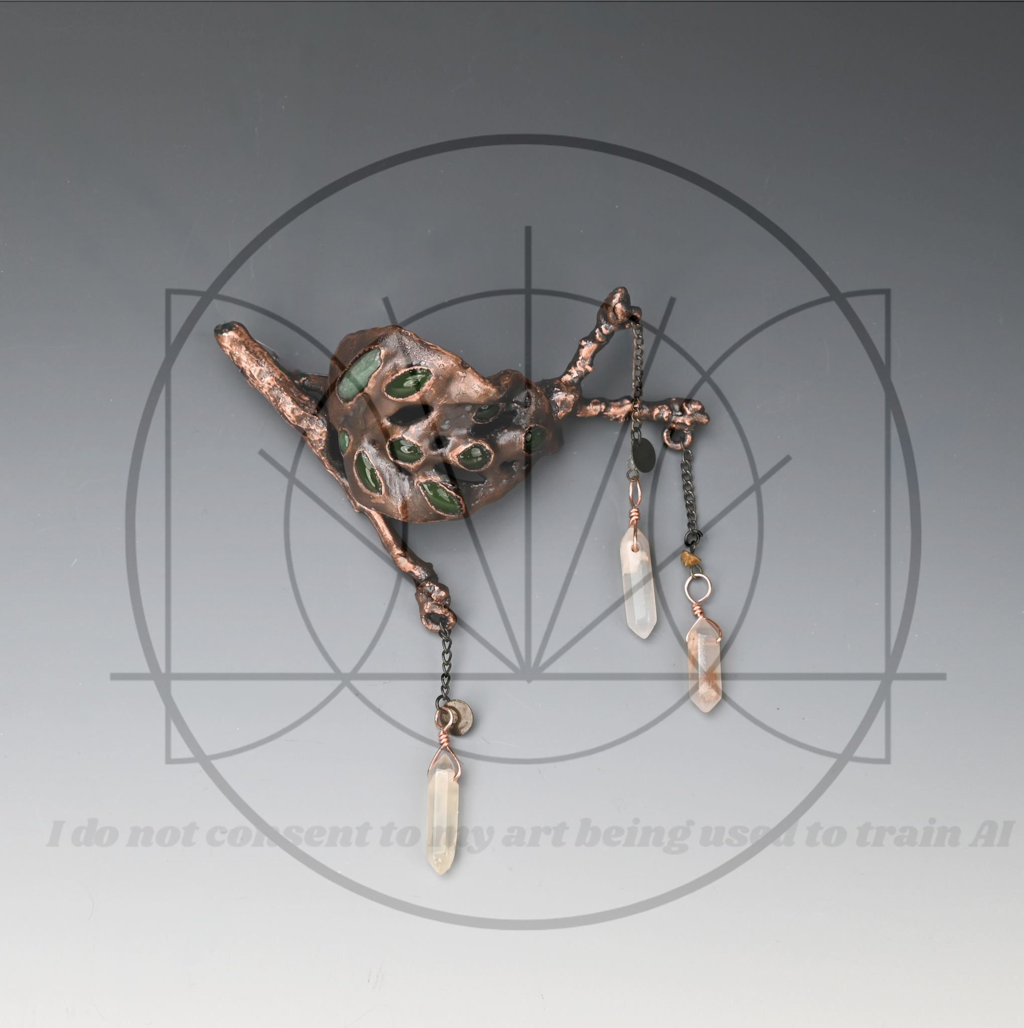 "Three Dollar Hat"

Copper, agate, jade, stick, monstera leaf