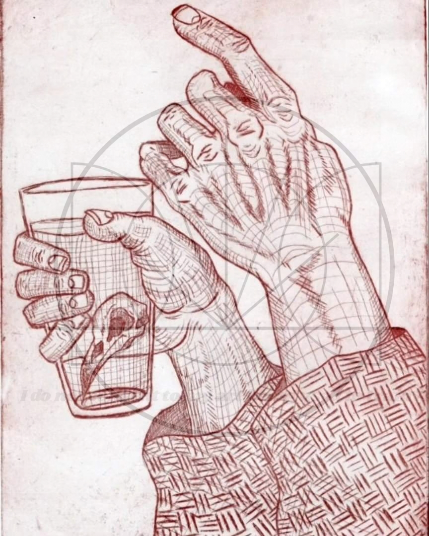 "Drinks at the Crow Bar (First State, Red)"

Intaglio print (Original lost)