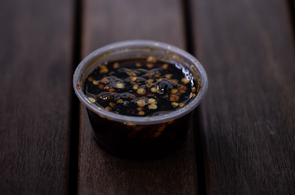 Ramequin with Jalapeño honey sauce.