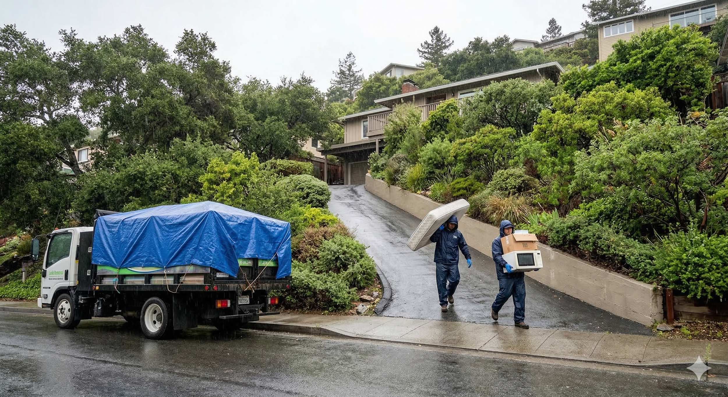How Does Junk Removal Handle Rain or Hillside Homes