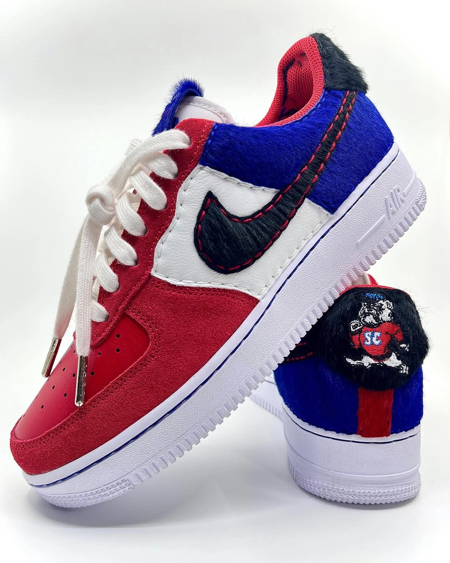 "Bulldogs" - Nike Air Force 1 for South Carolina State University. Leathers used: White Tumbled, Black Pony, Zaffre Pony, Red Pony.