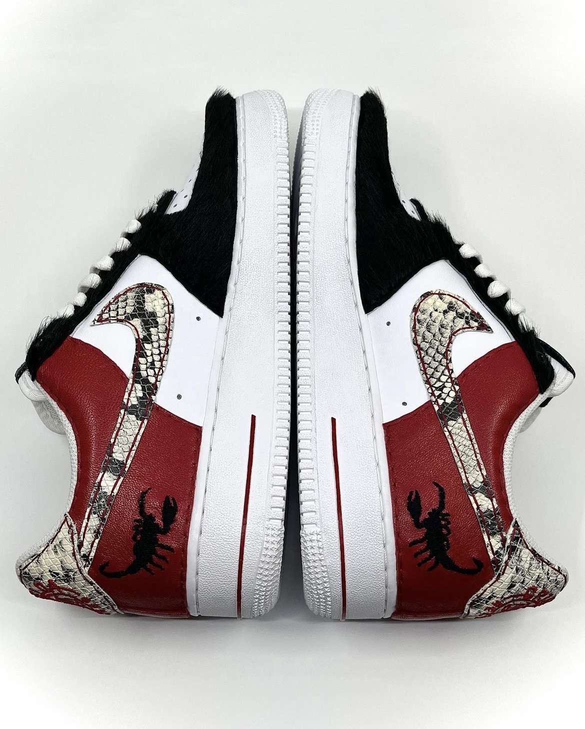 "GXFR No. 1" Nike Air Force 1 for Griselda Records. Leathers used: Red Amalfi Lambskin, Black Pony, Ivory Python.
