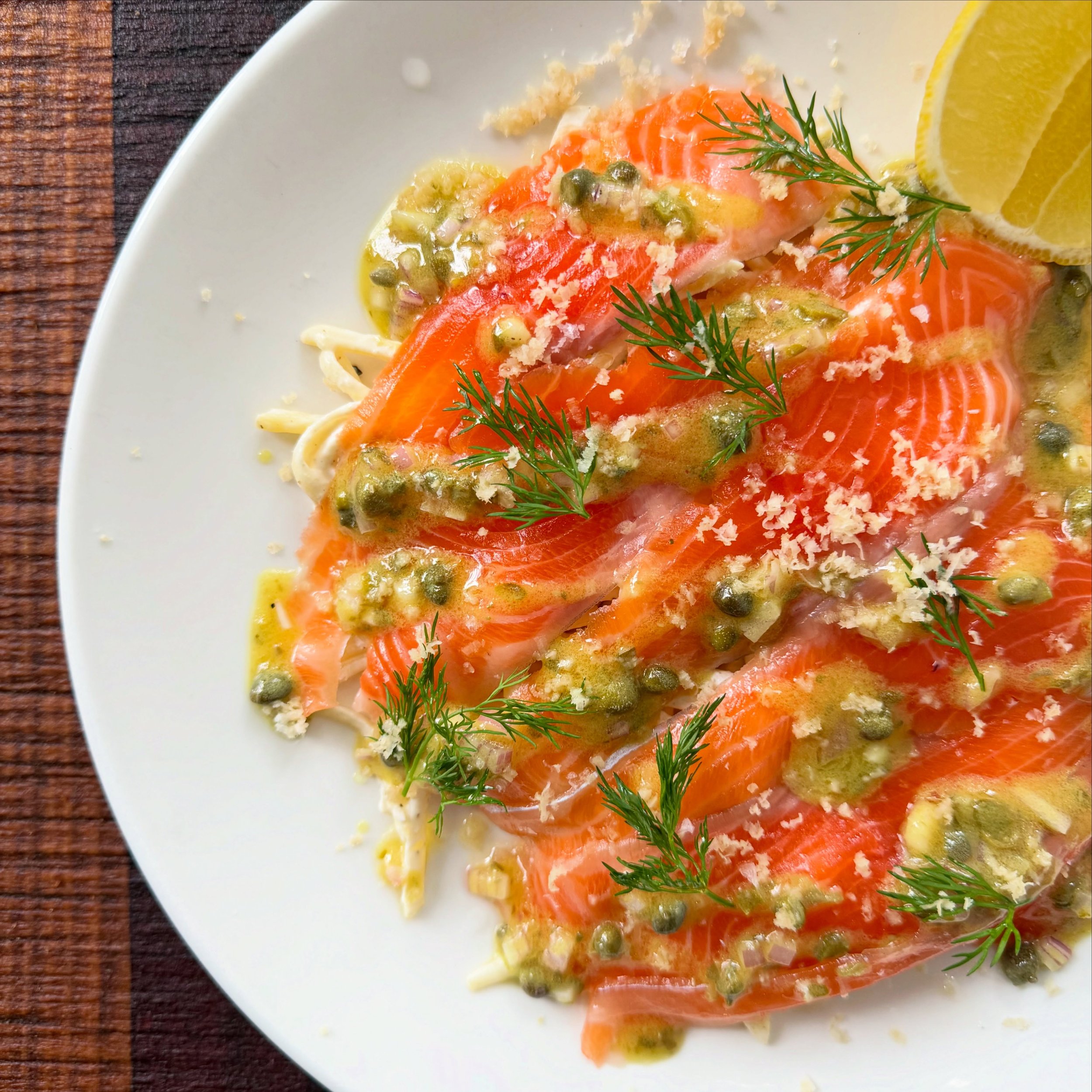 Almost winter gravlax 🐟 🌈 
.
.
citrus cured rainbow trout 
smoked piccadilly valley potatoes
cr&egrave;me fraiche + toasted caraway
fermented horseradish and mustard 
.
.
On the pass TODAY