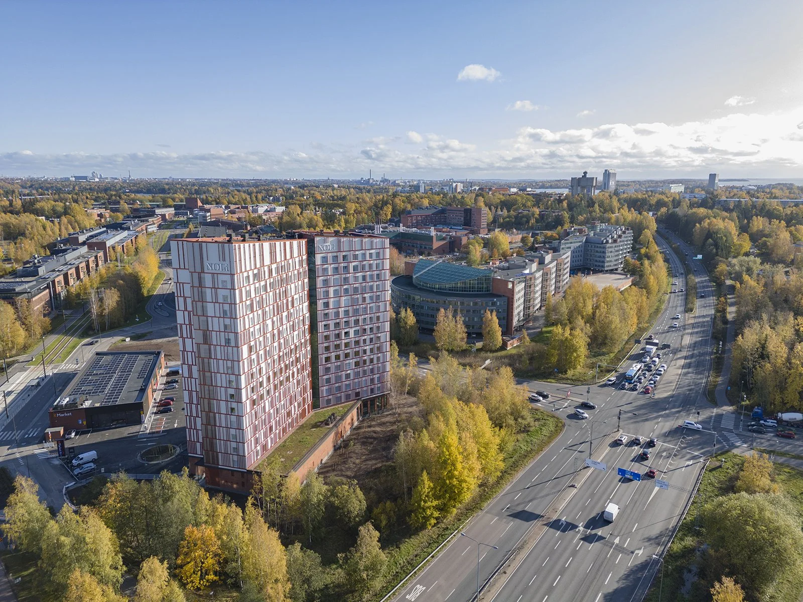Aerial real estate photography in Espoo, Finland for Noli Studios.