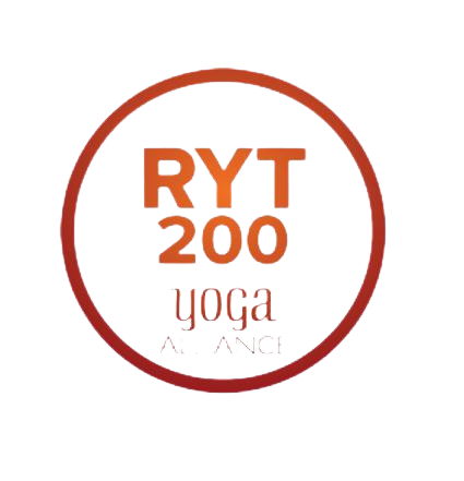Circular logo with red border and text that reads 'RYT 200 yoga' in the center.
