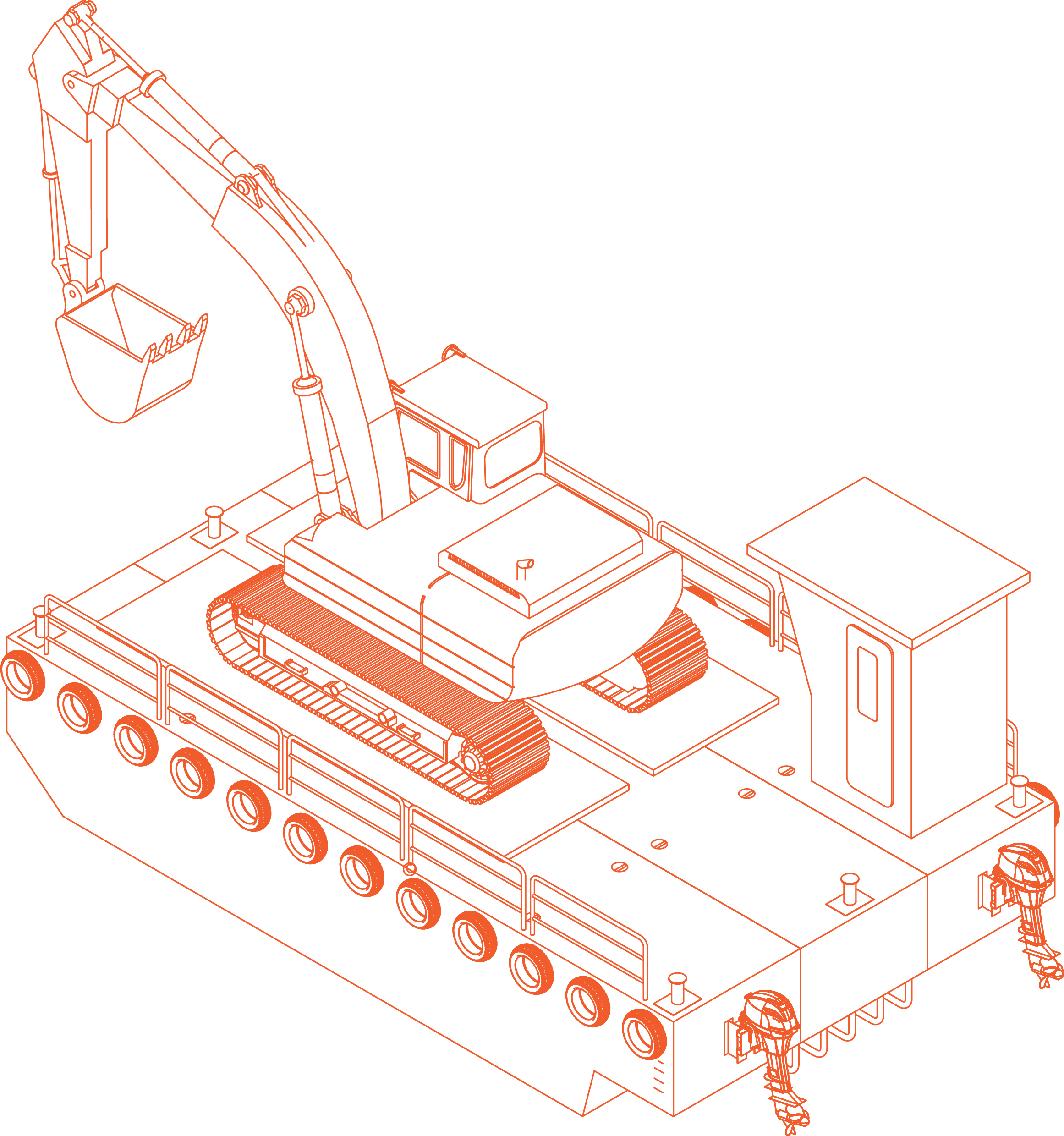 Portable Barge with Excavator