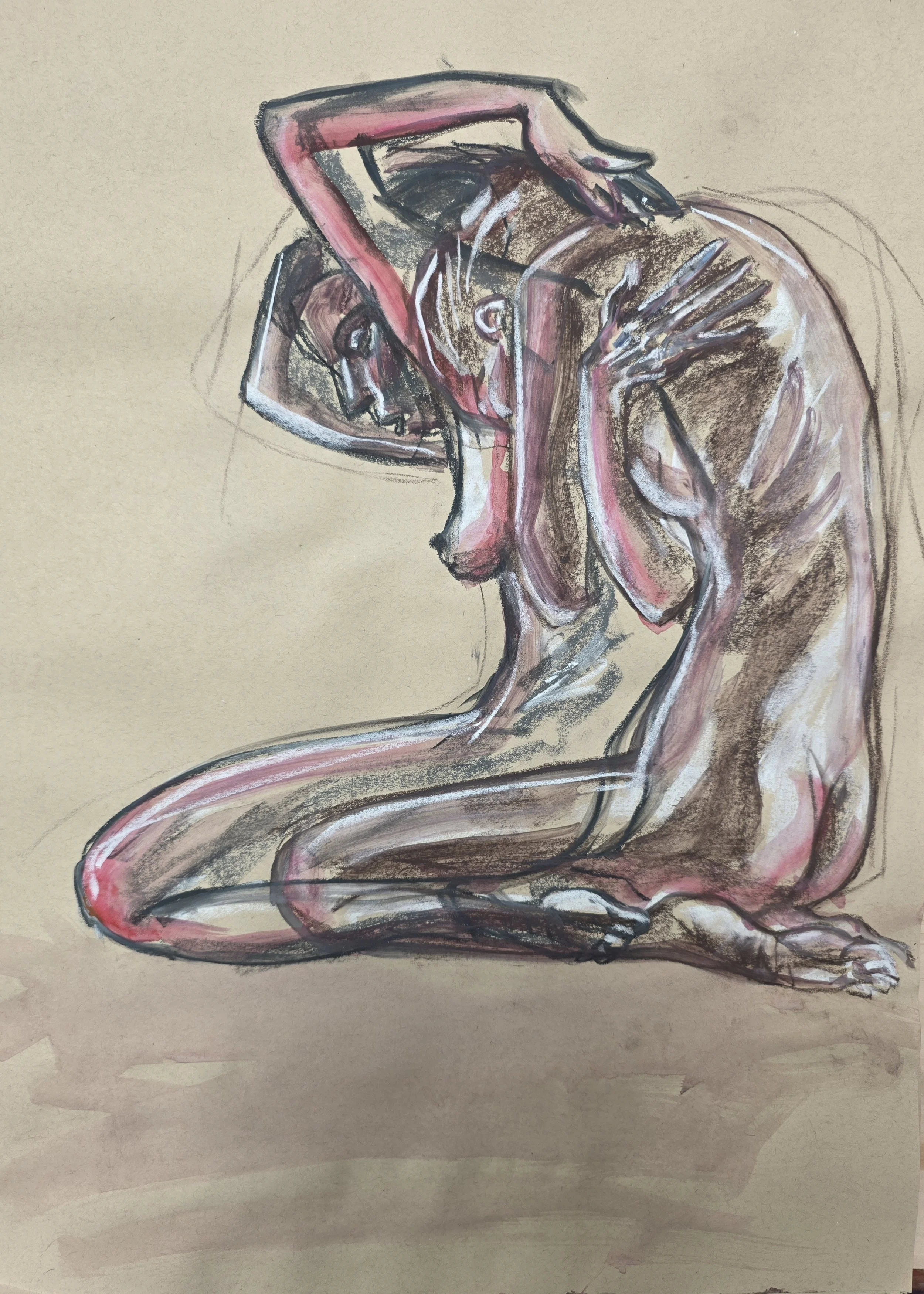 Sorrow | Russian Pastel Sauce, Gouache, Ink on Tone Tan Paper | 47.5cm x 61cm