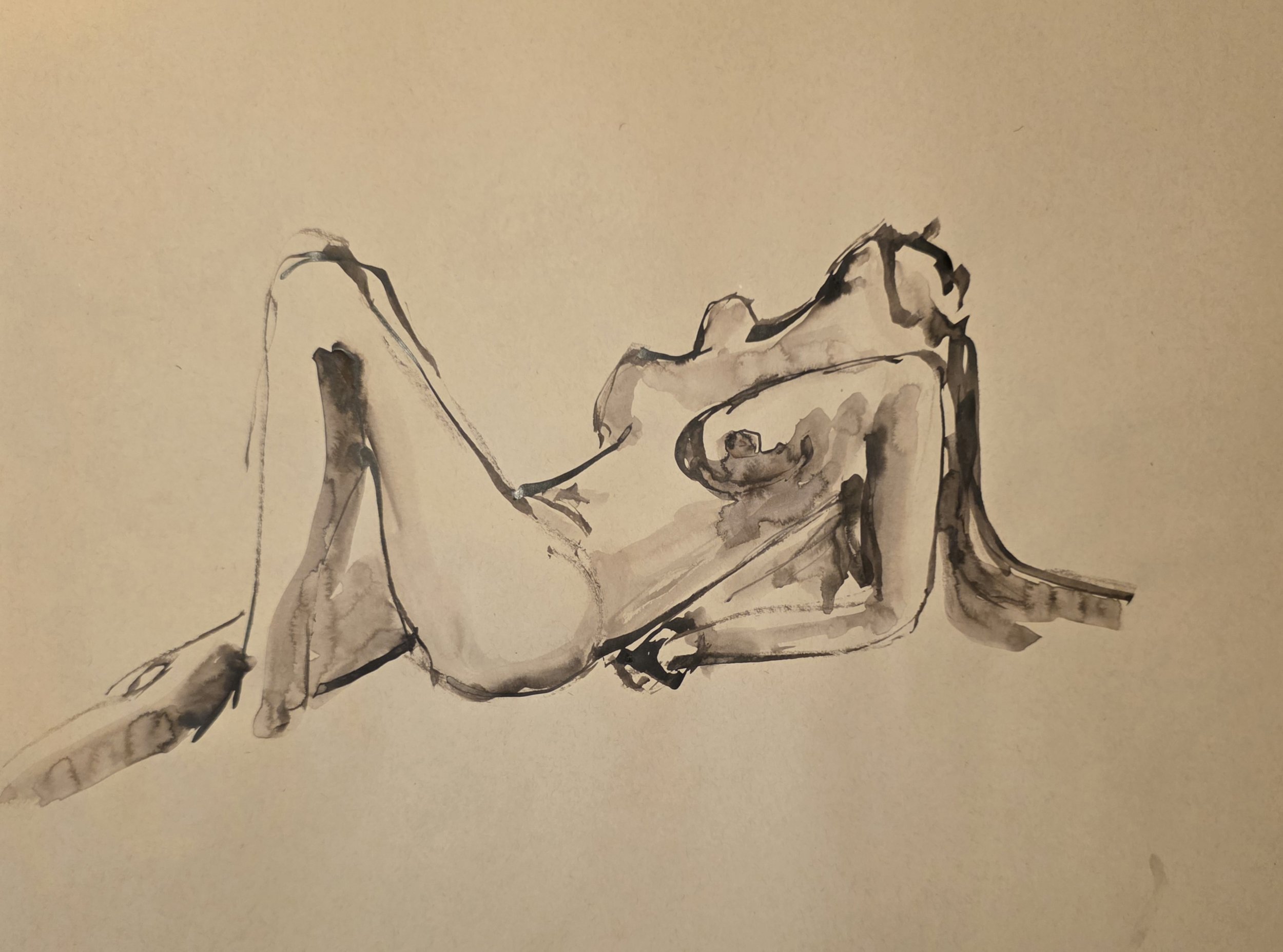 Leaning Lady | Ink, Gouache on Tone Tan Paper | 47.5cm x 61cm