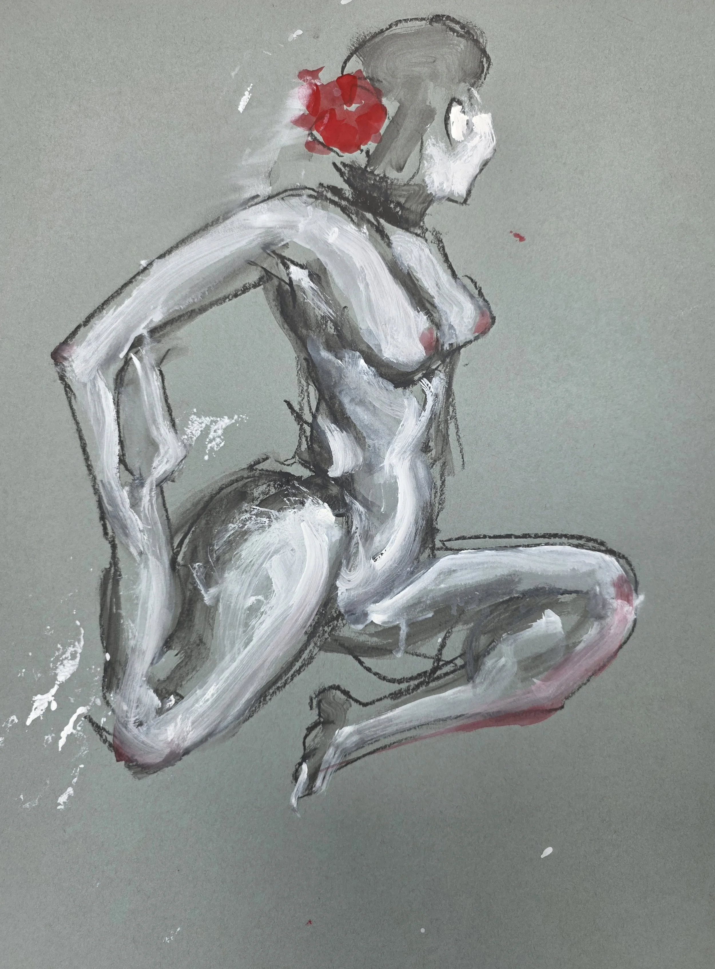 Tori with Rose | Russian Pastel sauce, Ink, Gouache on Toned Blue sketch paper |  (45.7x61 cm) 300g/m2
