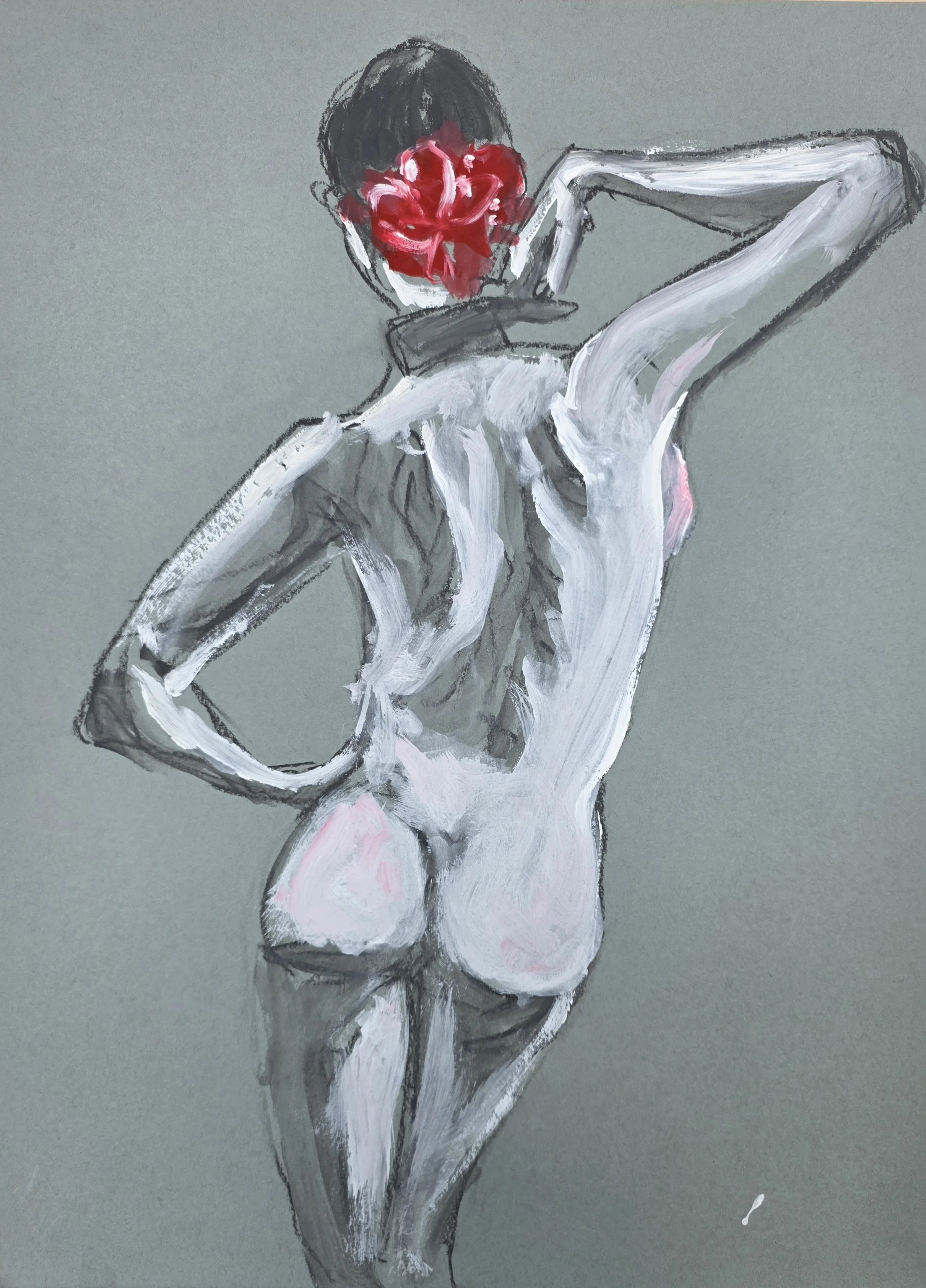 The Rose | Russian Pastel Sauce, Ink, Gouache on Toned Blue sketch paper (45.7x61 cm) 300g/m2