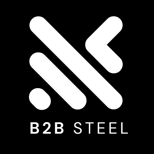 Logo of B2B Steel with abstract geometric design in white on black background. design by Easy Peasy Websites