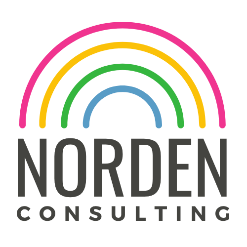 Logo for Norden Consulting featuring a multicolored rainbow with pink, yellow, green, and blue arcs, and the company name in bold black letters beneath. design by Easy Peasy Websites