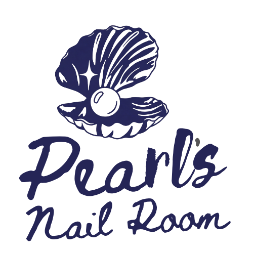 Logo for Pearls Nail Room featuring a shell with a pearl inside and the text 'Pearls Nail Room' in a handwritten style. design by Easy Peasy Websites
