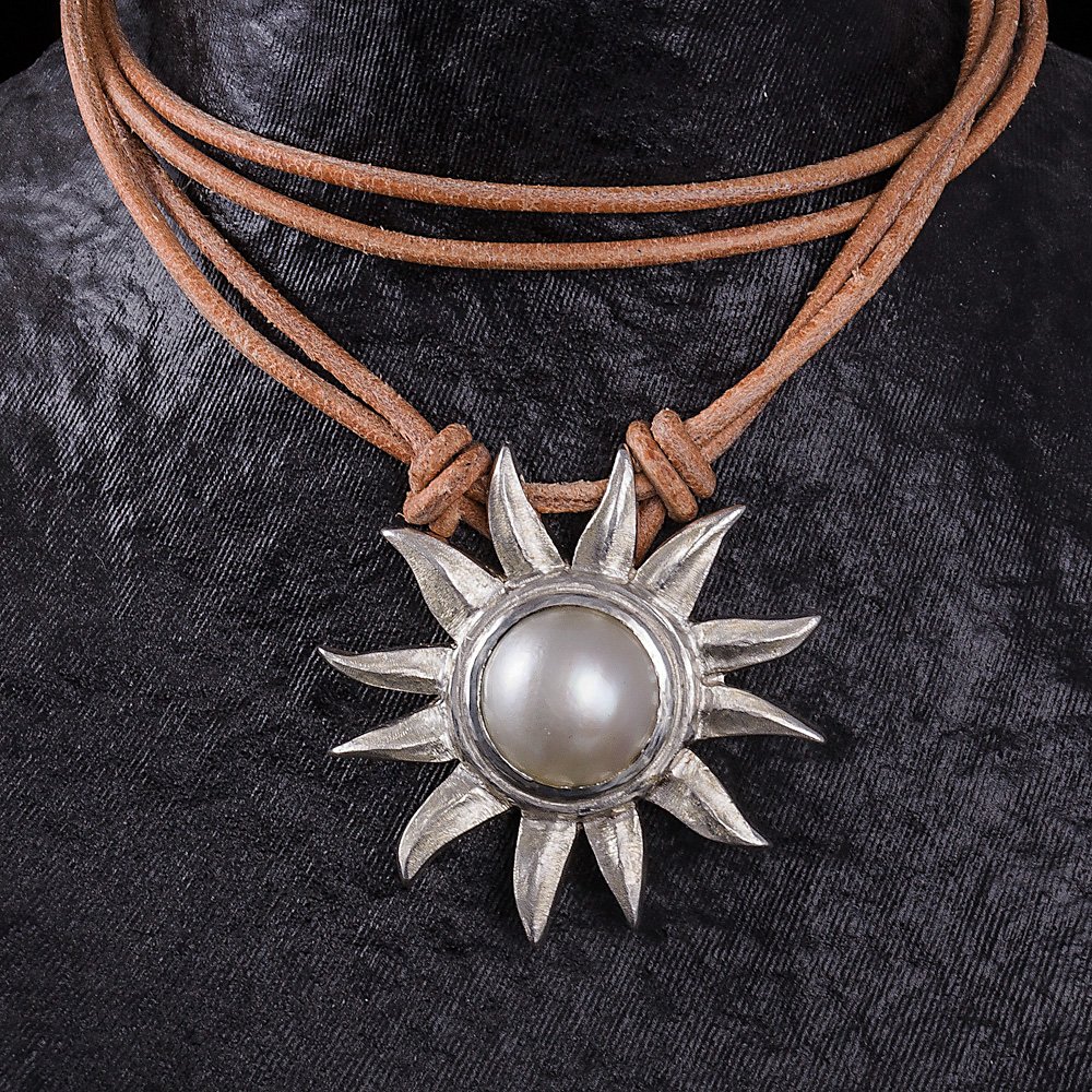 Sun Silver Pendant with Pearl