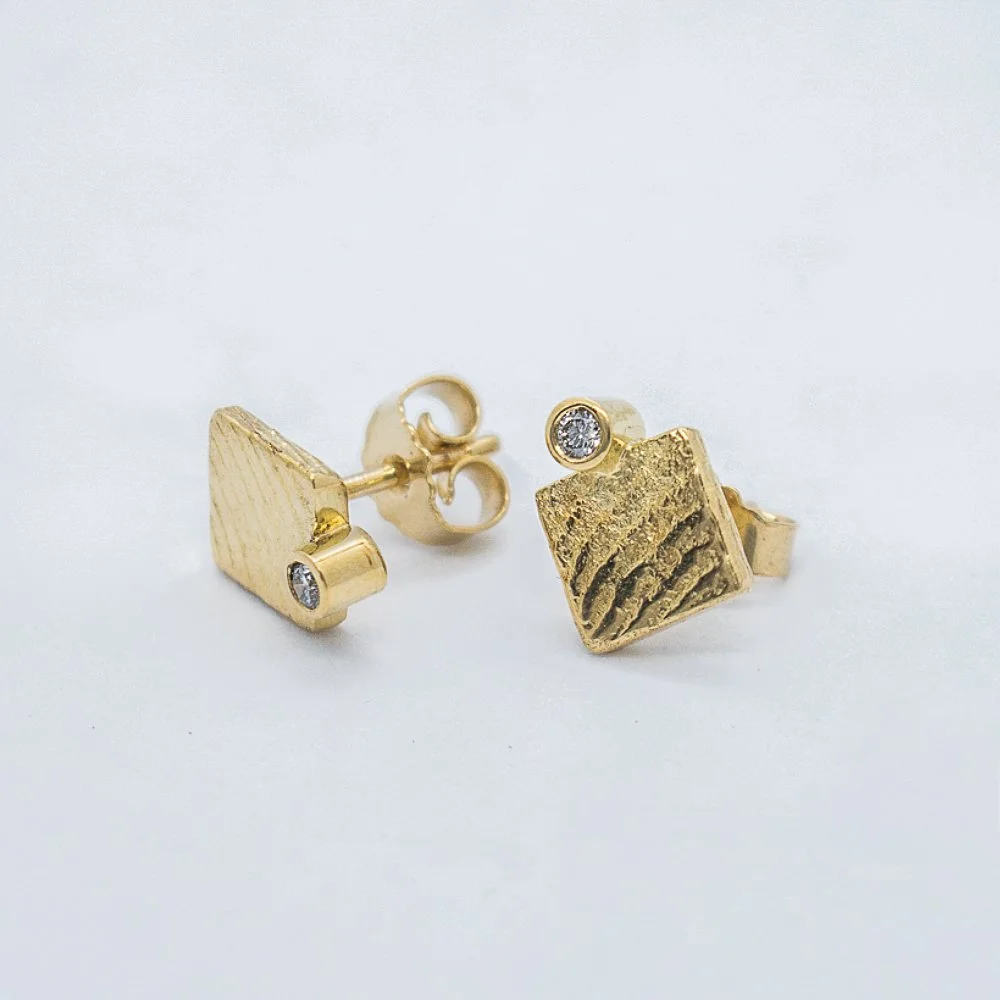 Square Gold Earrings with Diamonds