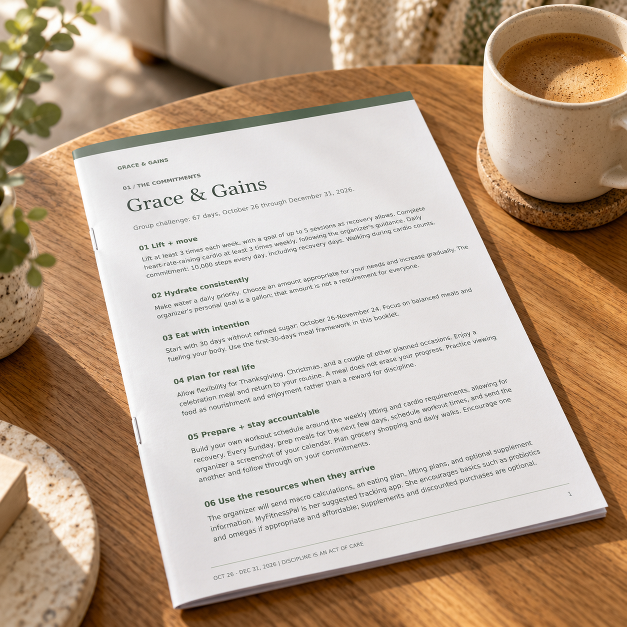 Grace & Gains workbook beside morning coffee.png