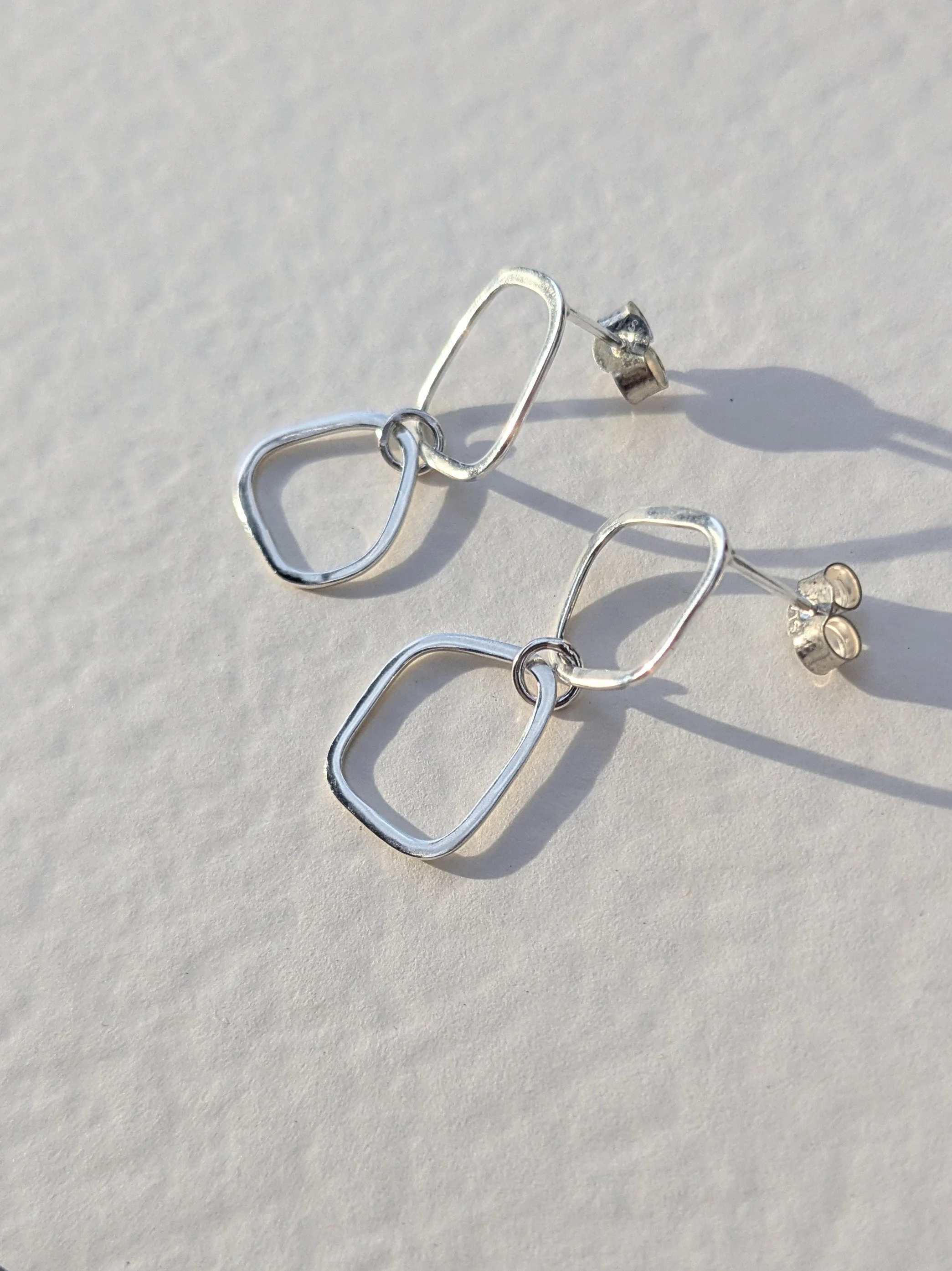 Silver Asymmetric Chain Studs